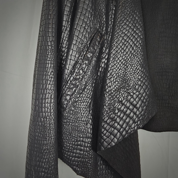 Blank NYC Black Crocodile Faux Leather Suede Drape Front Jacket - Picture 3 of 9